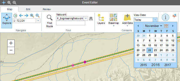 Use the calendar widget to select a new temporal view date.